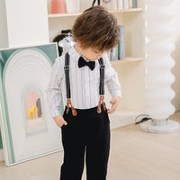Load image into Gallery viewer, 2 Pieces Set Baby Kid Boys Birthday Party Striped Bow Shirts And Solid Color Jumpsuits Wholesale 221216441
