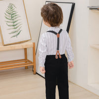 Load image into Gallery viewer, 2 Pieces Set Baby Kid Boys Birthday Party Striped Bow Shirts And Solid Color Jumpsuits Wholesale 221216441
