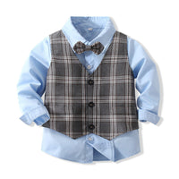 Load image into Gallery viewer, 3 Pieces Set Baby Kid Boys Birthday Party Solid Color Bow Shirts Checked Vests Waistcoats And Pants Wholesale 221216442
