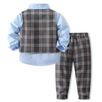 Load image into Gallery viewer, 3 Pieces Set Baby Kid Boys Birthday Party Solid Color Bow Shirts Checked Vests Waistcoats And Pants Wholesale 221216442
