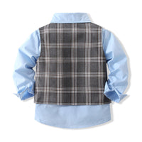 Load image into Gallery viewer, 3 Pieces Set Baby Kid Boys Birthday Party Solid Color Bow Shirts Checked Vests Waistcoats And Pants Wholesale 221216442
