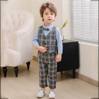 Load image into Gallery viewer, 3 Pieces Set Baby Kid Boys Birthday Party Solid Color Bow Shirts Checked Vests Waistcoats And Pants Wholesale 221216442
