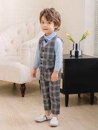 Load image into Gallery viewer, 3 Pieces Set Baby Kid Boys Birthday Party Solid Color Bow Shirts Checked Vests Waistcoats And Pants Wholesale 221216442
