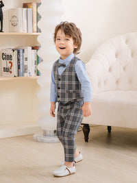 Load image into Gallery viewer, 3 Pieces Set Baby Kid Boys Birthday Party Solid Color Bow Shirts Checked Vests Waistcoats And Pants Wholesale 221216442
