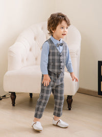 Load image into Gallery viewer, 3 Pieces Set Baby Kid Boys Birthday Party Solid Color Bow Shirts Checked Vests Waistcoats And Pants Wholesale 221216442

