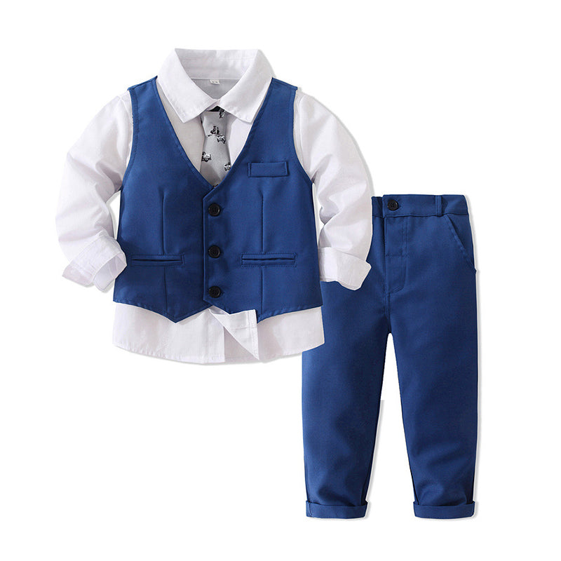 3 Pieces Set Baby Kid Boys Birthday Party Solid Color Bow Shirts Vests Waistcoats And Pants Wholesale 221216443