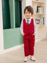 Load image into Gallery viewer, 3 Pieces Set Baby Kid Boys Birthday Party Solid Color Bow Shirts Vests Waistcoats And Pants Wholesale 221216444
