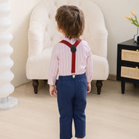 Load image into Gallery viewer, 2 Pieces Set Baby Kid Boys Birthday Party Striped Bow Shirts And Solid Color Jumpsuits Wholesale 221216446
