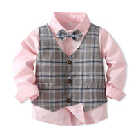 Load image into Gallery viewer, 3 Pieces Set Baby Kid Boys Birthday Party Solid Color Bow Shirts Checked Vests Waistcoats And Pants Wholesale 221216445

