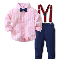 Load image into Gallery viewer, 2 Pieces Set Baby Kid Boys Birthday Party Striped Bow Shirts And Solid Color Jumpsuits Wholesale 221216446
