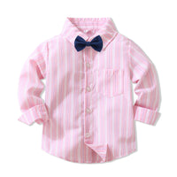 Load image into Gallery viewer, 2 Pieces Set Baby Kid Boys Birthday Party Striped Bow Shirts And Solid Color Jumpsuits Wholesale 221216446
