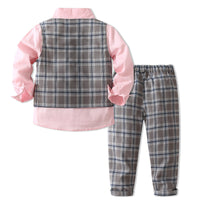 Load image into Gallery viewer, 3 Pieces Set Baby Kid Boys Birthday Party Solid Color Bow Shirts Checked Vests Waistcoats And Pants Wholesale 221216445
