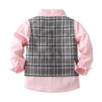 Load image into Gallery viewer, 3 Pieces Set Baby Kid Boys Birthday Party Solid Color Bow Shirts Checked Vests Waistcoats And Pants Wholesale 221216445
