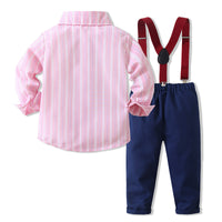 Load image into Gallery viewer, 2 Pieces Set Baby Kid Boys Birthday Party Striped Bow Shirts And Solid Color Jumpsuits Wholesale 221216446
