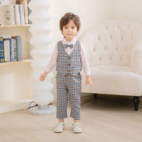 Load image into Gallery viewer, 3 Pieces Set Baby Kid Boys Birthday Party Solid Color Bow Shirts Checked Vests Waistcoats And Pants Wholesale 221216445
