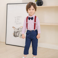 Load image into Gallery viewer, 2 Pieces Set Baby Kid Boys Birthday Party Striped Bow Shirts And Solid Color Jumpsuits Wholesale 221216446
