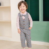 Load image into Gallery viewer, 3 Pieces Set Baby Kid Boys Birthday Party Solid Color Bow Shirts Checked Vests Waistcoats And Pants Wholesale 221216445
