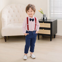 Load image into Gallery viewer, 2 Pieces Set Baby Kid Boys Birthday Party Striped Bow Shirts And Solid Color Jumpsuits Wholesale 221216446
