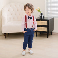Load image into Gallery viewer, 2 Pieces Set Baby Kid Boys Birthday Party Striped Bow Shirts And Solid Color Jumpsuits Wholesale 221216446
