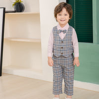 Load image into Gallery viewer, 3 Pieces Set Baby Kid Boys Birthday Party Solid Color Bow Shirts Checked Vests Waistcoats And Pants Wholesale 221216445
