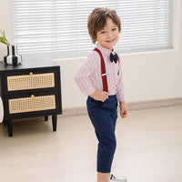 Load image into Gallery viewer, 2 Pieces Set Baby Kid Boys Birthday Party Striped Bow Shirts And Solid Color Jumpsuits Wholesale 221216446
