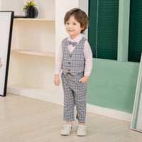 Load image into Gallery viewer, 3 Pieces Set Baby Kid Boys Birthday Party Solid Color Bow Shirts Checked Vests Waistcoats And Pants Wholesale 221216445
