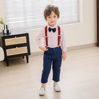 Load image into Gallery viewer, 2 Pieces Set Baby Kid Boys Birthday Party Striped Bow Shirts And Solid Color Jumpsuits Wholesale 221216446

