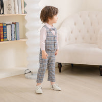 Load image into Gallery viewer, 3 Pieces Set Baby Kid Boys Birthday Party Solid Color Bow Shirts Checked Vests Waistcoats And Pants Wholesale 221216445

