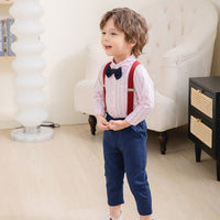 Load image into Gallery viewer, 2 Pieces Set Baby Kid Boys Birthday Party Striped Bow Shirts And Solid Color Jumpsuits Wholesale 221216446
