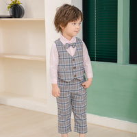 Load image into Gallery viewer, 3 Pieces Set Baby Kid Boys Birthday Party Solid Color Bow Shirts Checked Vests Waistcoats And Pants Wholesale 221216445
