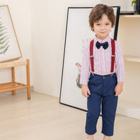 Load image into Gallery viewer, 2 Pieces Set Baby Kid Boys Birthday Party Striped Bow Shirts And Solid Color Jumpsuits Wholesale 221216446
