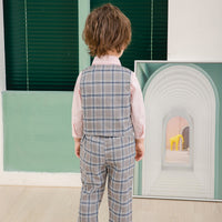 Load image into Gallery viewer, 3 Pieces Set Baby Kid Boys Birthday Party Solid Color Bow Shirts Checked Vests Waistcoats And Pants Wholesale 221216445
