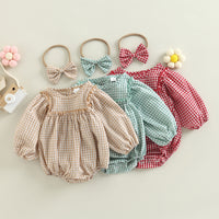 Load image into Gallery viewer, Baby Girls Checked Rompers Wholesale 221216453
