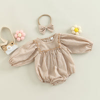 Load image into Gallery viewer, Baby Girls Checked Rompers Wholesale 221216453
