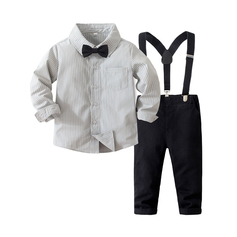 2 Pieces Set Baby Kid Boys Birthday Party Striped Bow Shirts And Solid Color Jumpsuits Wholesale 221216455