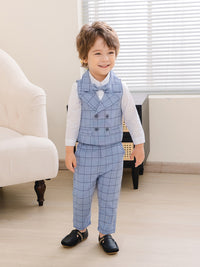 Load image into Gallery viewer, 3 Pieces Set Baby Kid Boys Birthday Party Solid Color Bow Shirts Checked Vests Waistcoats And Pants Wholesale 221216456
