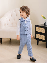 Load image into Gallery viewer, 3 Pieces Set Baby Kid Boys Birthday Party Solid Color Bow Shirts Checked Vests Waistcoats And Pants Wholesale 221216456
