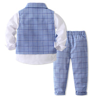 Load image into Gallery viewer, 3 Pieces Set Baby Kid Boys Birthday Party Solid Color Bow Shirts Checked Vests Waistcoats And Pants Wholesale 221216456
