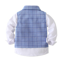 Load image into Gallery viewer, 3 Pieces Set Baby Kid Boys Birthday Party Solid Color Bow Shirts Checked Vests Waistcoats And Pants Wholesale 221216456
