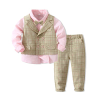 Load image into Gallery viewer, 3 Pieces Set Baby Kid Boys Birthday Party Bow Shirts Checked Vests Waistcoats And Pants Wholesale 221216458
