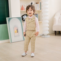 Load image into Gallery viewer, 3 Pieces Set Baby Kid Boys Birthday Party Bow Shirts Checked Vests Waistcoats And Pants Wholesale 221216458
