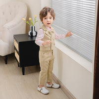 Load image into Gallery viewer, 3 Pieces Set Baby Kid Boys Birthday Party Bow Shirts Checked Vests Waistcoats And Pants Wholesale 221216458
