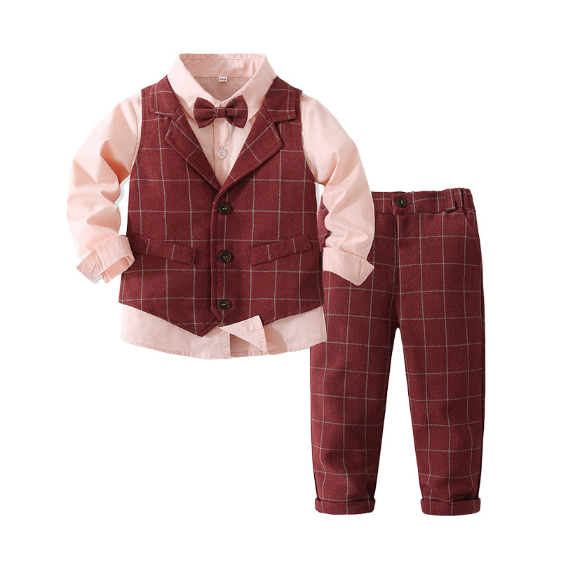 3 Pieces Set Baby Kid Boys Solid Color Shirts Checked Vests Waistcoats And Pants Wholesale 221216473