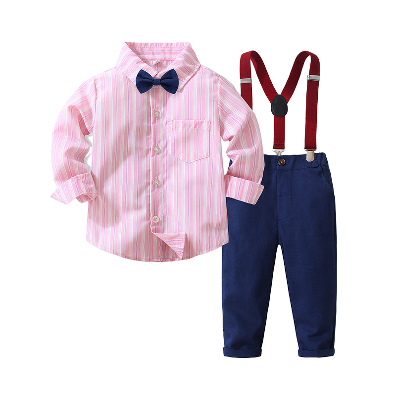 2 Pieces Set Baby Kid Boys Birthday Party Striped Bow Shirts And Solid Color Jumpsuits Wholesale 221216480