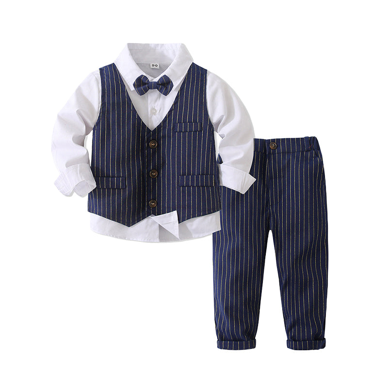 3 Pieces Set Baby Kid Boys Birthday Party Solid Color Bow Shirts And Striped Vests Waistcoats And Pants Wholesale 221216481