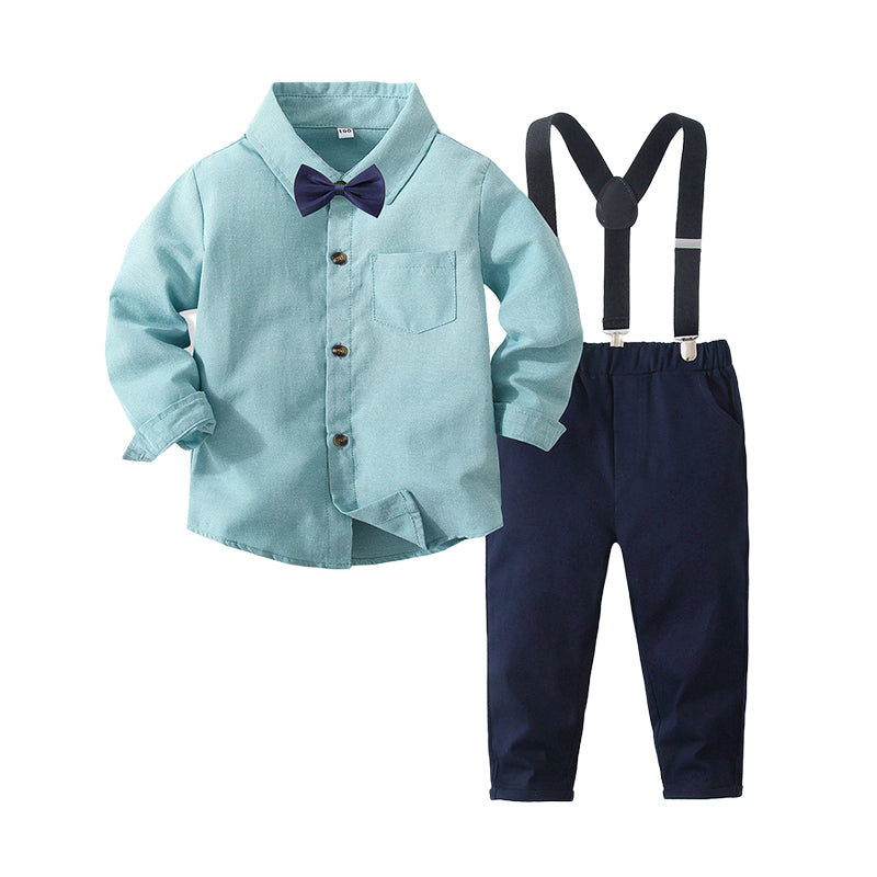 2 Pieces Set Baby Kid Boys Birthday Party Solid Color Bow Shirts And Jumpsuits Wholesale 221216482