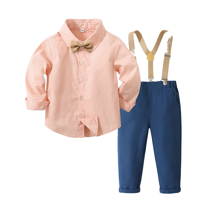 2 Pieces Set Baby Kid Boys Birthday Party Solid Color Bow Shirts And Jumpsuits Wholesale 221216487
