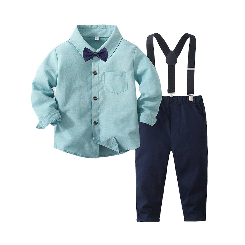 2 Pieces Set Baby Kid Boys Birthday Party Solid Color Bow Shirts And Jumpsuits Wholesale 221216488