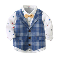 Load image into Gallery viewer, 3 Pieces Set Baby Kid Boys Birthday Party Car Bow Shirts Checked Vests Waistcoats And Solid Color Pants Wholesale 221216497
