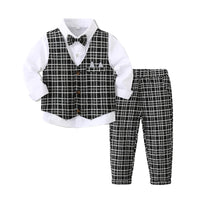Load image into Gallery viewer, 3 Pieces Set Baby Kid Boys Birthday Party Bow Shirts And Checked Vests Waistcoats And Pants Wholesale 221216509

